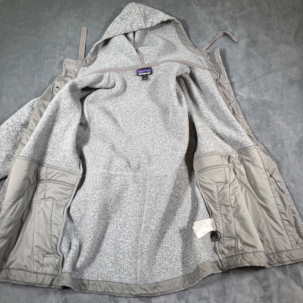 Patagonia Better Sweater Hooded Coat Women's L Gray Birch White Excellent 25850 - Picture 6 of 14